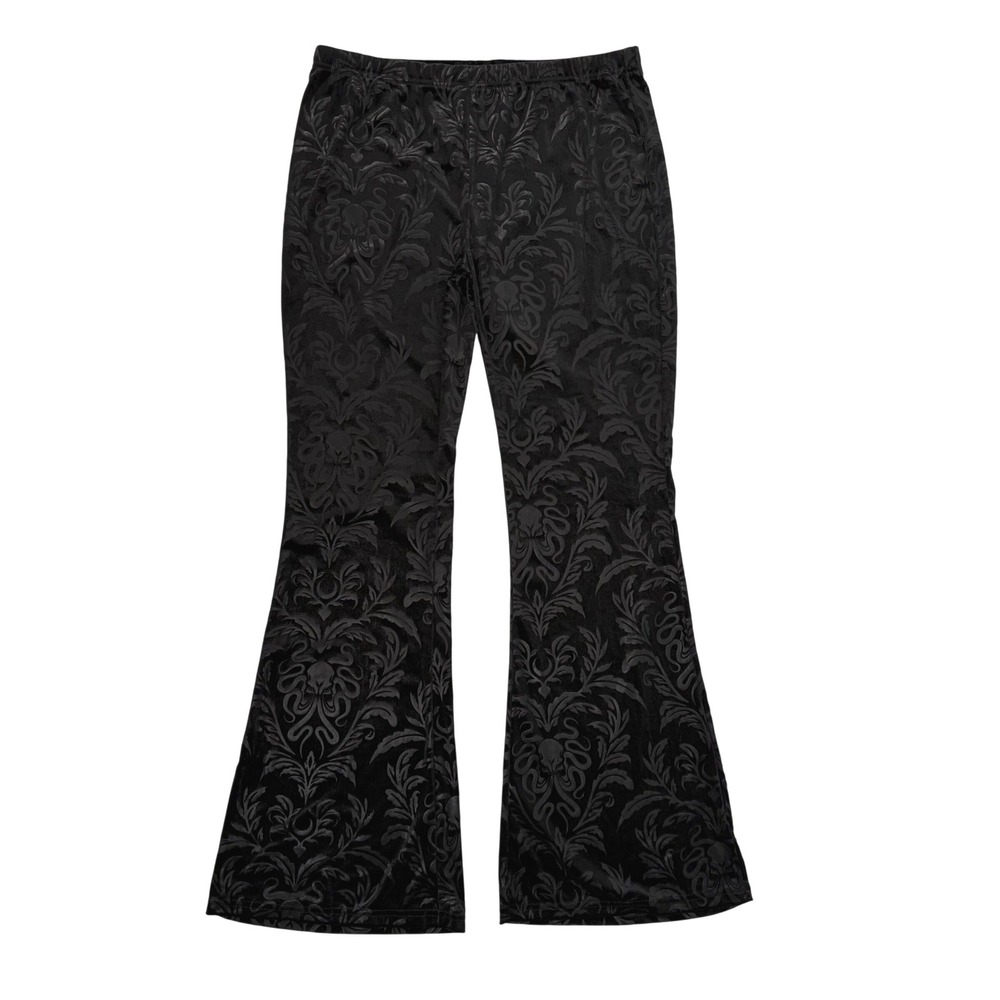 Velvet Burn Out Damask Flare Pants Octopus Skull Gothic Black XXL Pull On